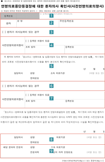 연명의료중단결정에 대한 환자의사 확인서(사전연명의료의향서)